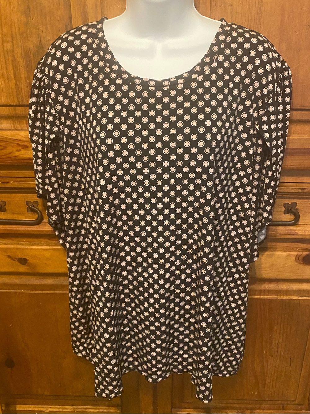 MICHAEL Michael Kors Chic Plus Size 3X Polka Dot Blouse Black Petal Sleeve Top